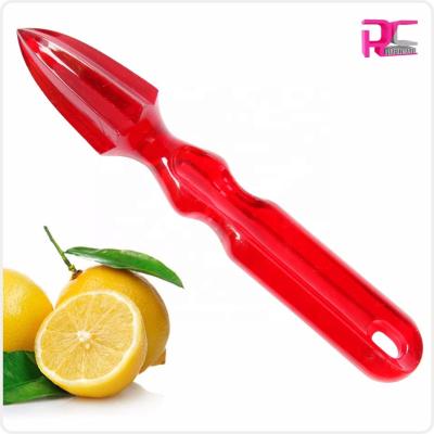 China Viable Wholesale Red Screw Hanging Portable Plastic Manual Citrus Juicer Orange Lemon Squeezer Reamer for sale