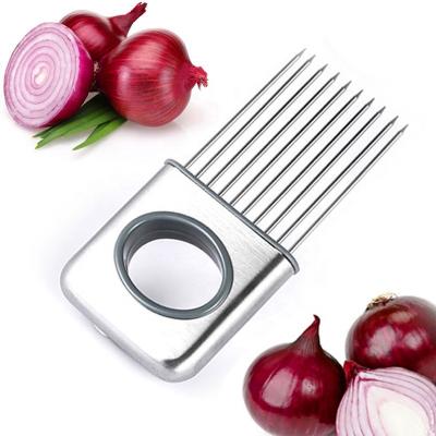 China Wholesale Viable Kitchen Stainless Steel Vegetable Handheld Fruit Meat Tender Potato Lemon Onion Holder Slicer for sale