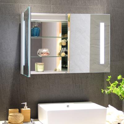 China Modern Surface Wall Mounted Bathroom Storage LED Lighted Mirrored Cabinet for sale