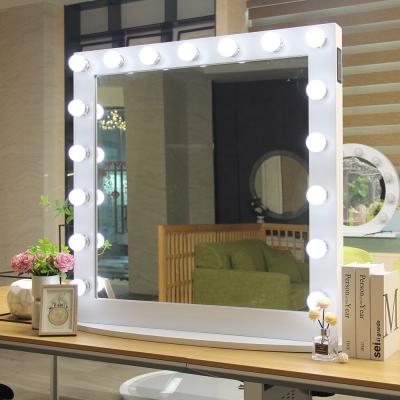 China White Metal Frame Square LED Lighted Hollywood Mirror with Music Speaker Single Sided for sale