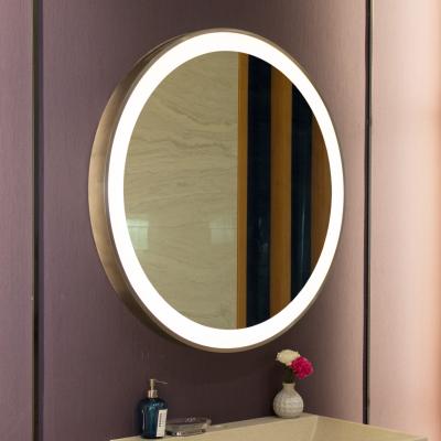 Chine Miroir de maquillage à cadre métallique doré pour la maison accrocheur décoratif dans le centre de fitness à vendre