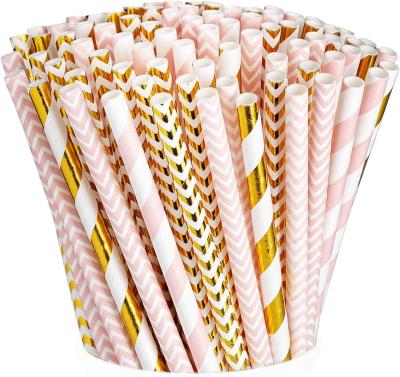 China Recycled Materials Paper Drinking Straws 100% Biodegradable Multi-pattern Party Straws For Birthday, Wedding, Baby Shower And Holiday Decoration for sale