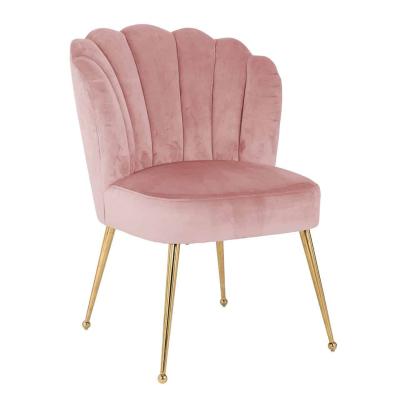 China Modern Pink Velvet Upholstered Dining Chair With Shell Back And Metal Legs For Event Wedding Rental for sale