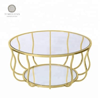 China Handmade modern gold stainless steel and iris glass top coffee table for sale