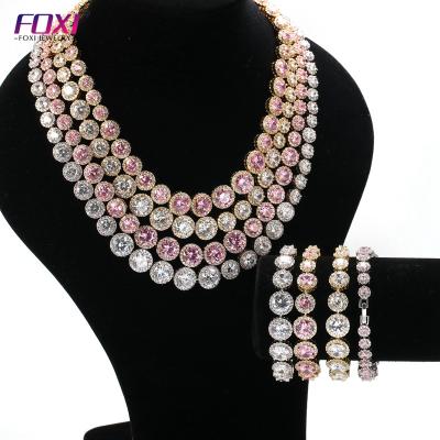 China Hiphop Stock Rose Gold Plated Pink Diamonds Necklace Foxi Jewelry for sale