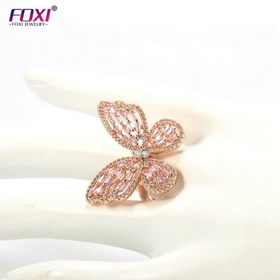 China New 2020 Trendy Fashion Trendy Butterfly Rings Womens 18k Gold Plated Pink Diamond Butterfly Rings for sale