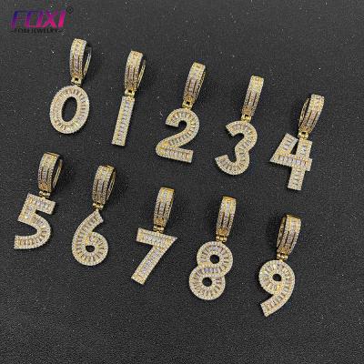 China 2021 Big Sale Hiphop CZ Tennis Chain Iced Out Diamond Number Pendant Necklace for sale