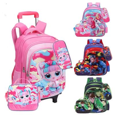 China Waterproof Kids School Bag Set Factory 3d Trolley School Bag Professional Cartoon 3 1 School Trolley Bags Set Spiderman With Wheels for sale