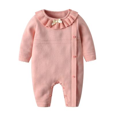 China Lovely Baby Clothes Kids Boy Newborn Girl Knitted Romper Jumpsuit Solid Bow Long Sleeve Legging Jumpsuit Playsuit Clothes Winter 0-24M for sale