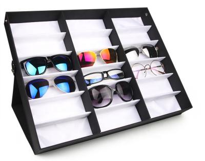 China Microfiber 18 Slot Portable Wholesale Cheap Foldable Fabric Eyewear Storage Glasses Sunglasses Show Glasses Box Custom Logo for sale