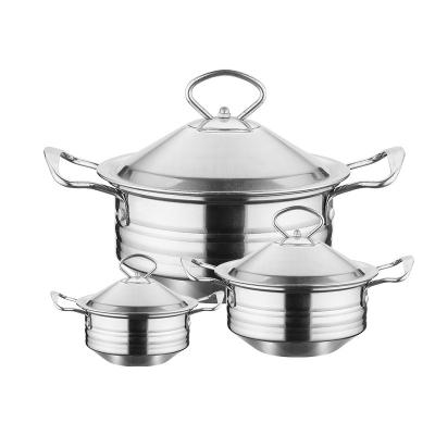 China New Design 3Pcs Minimalist Stainless Steel Cookware Set Cheap Price Promotional Casserole Set Cooking Pot With Handles for sale