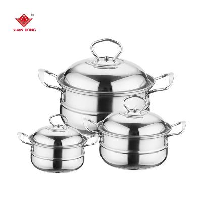 China Sustainable New Design 3 Pcs Stainless Steel Cookware Set Cheap Price Promotional Casserole Set Cooking Pot With Handles for sale