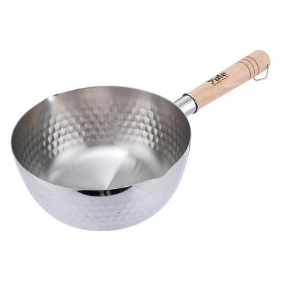 China 430 Japanese Style Cookware Soup Stainless Steel Sauce Pan Restaurant Cooking Pot With Sustainable Wooden Handle for sale