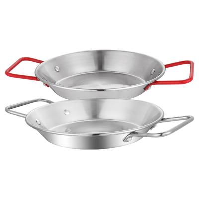 China Multi Viable Size Stainless Steel Restaurant Seafood Paella Spanish Red Pan Frying Pot With 2 Handle for sale