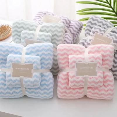 China 2 Pcs Kid Safe Wholesale Thick Multicolor Soft Soft Sets Custom Logo Coral Fleece Microfiber Bathroom Towel Gift Bags for sale