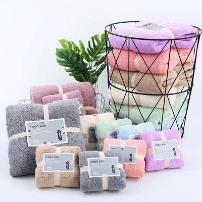 China Cheap Kid Safe Coral Fleece Towel Set Bathroom Face Towel Gift Set Box Two Piece Set Bath Towels for sale