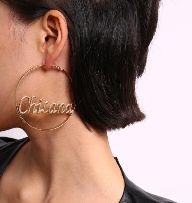 China CLASSIC custom made stainless gold circle name earring jewelry silver steel earring large for women for sale