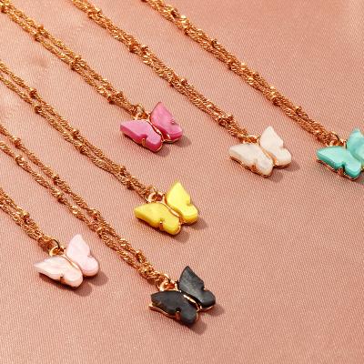 China Simple Acrylic Butterfly Necklace Wholesale Gold Plated Butterfly Necklace Jewelry For Women for sale