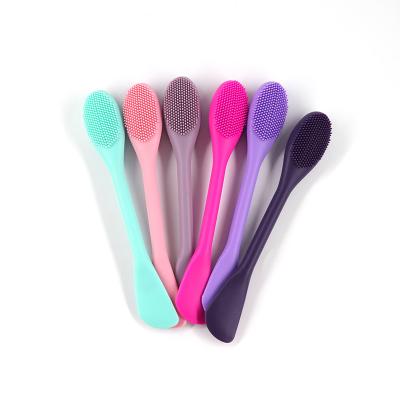 China Soft Skin Makeup Tool Free Samples Feel Applicator Beauty Facial Silicone Brushfan Shaped Double Head Soft Mini Makeup Brush Mask Brush for sale