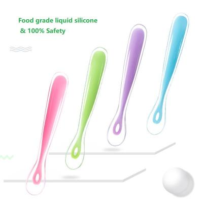 China BPA Free Multicolor Infant Handle Training Spoon Safety And Non-Crushable Silica Gel Essential Spoons For Baby Eating for sale