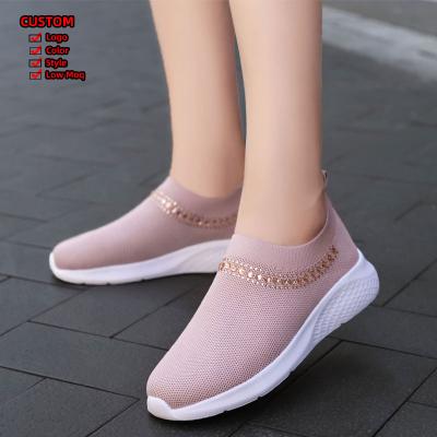 China Loafer 2021 Fashion Trend Women's Mesh Ladies Casual Female Slip On Flat Women's Crystal Sneakers Women' plus size 43 s sock shoe Zapatos for sale