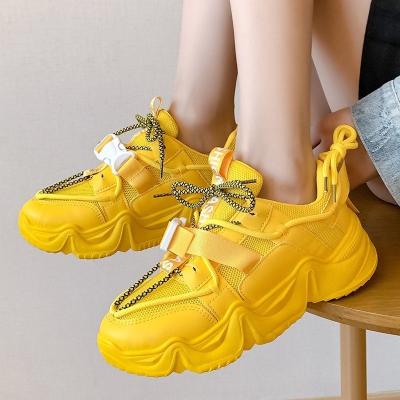 China Damping High Heel Shoe Faux Stone Dad Platform Sneakers Black White Women Chunky Sneakers Casual Vulcanized Shoes Charm Sneakers for sale