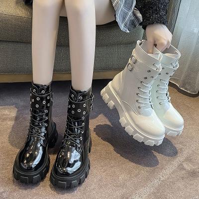 China Anti-slippery OEM Lace Up Boots Feminine Women High Top Shoes Thick-soled Female Work Boots Botas De Mujer Luxury Fashionable Booties for sale