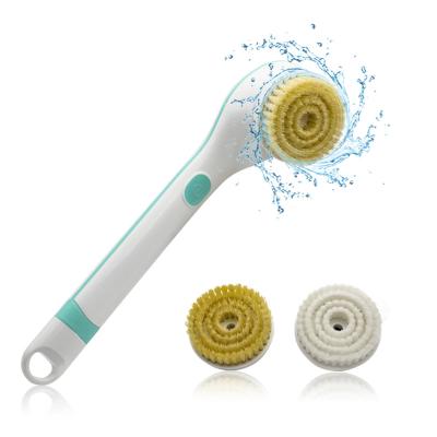 China Long Handle C&C 2in1 Nature Shower Cleaning Brush Electric Rotating Brush Back Plastic Handle Long Body Scrubs Massage Bath Brush for sale