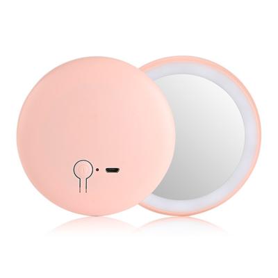 China Hot Selling C&C Lighted Round LED Light Mirror Folding Travel Pocket Beauty Makeup Mirror for sale