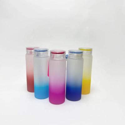 China Wholesale Portable Straight Matte Stocked Frosted Cup 17oz 500ml Empty Color Gradient Sublimation Glass Water Bottle for sale