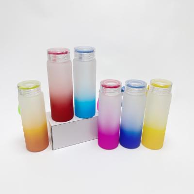 China Leak proof 500ml matte color bottom drinkware stocked 17oz gradient frosted glass water bottle sublimation for sale