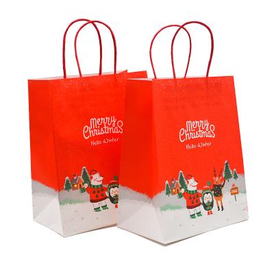 China factory Kraft packaging Christmas nut gift portable luxury flat bottom paper bag for retail rts for sale