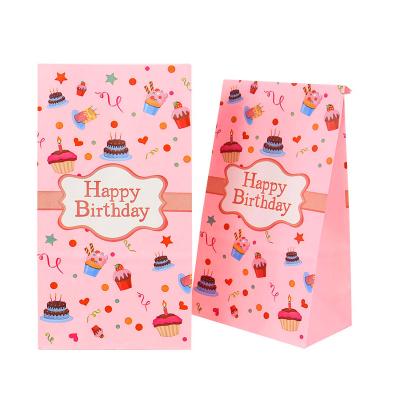 China Blue Pink Boy Gir Gift Candy Packaging Decoration Supply Happy Birthday Kraft Paper Cookie Bag for sale