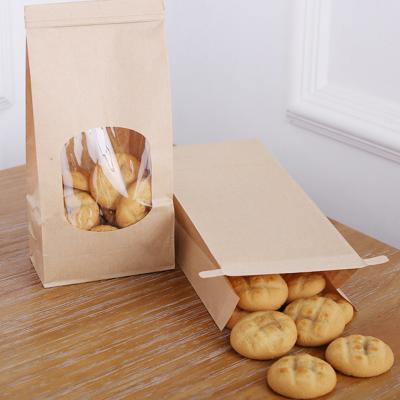 China Proof Kraft Paper Bag for Food Snacks Cookie Coffee Bakery Bags with Clear Window biodegradable kraft paper bag en venta