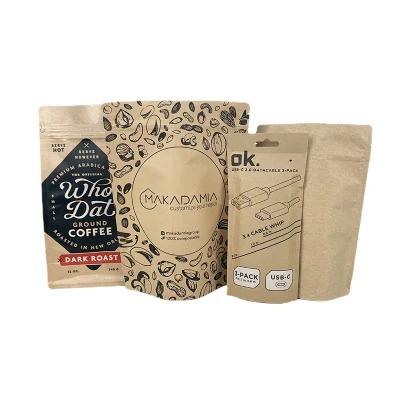 China Stand up Packaging Custom Brown Zipper Doypack Kraft Paper Bag Pouch Coffee Bags for sale