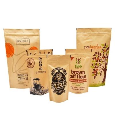 China Stand up Packaging Custom Brown Zipper Kraft Paper Bag Pouch Coffee Bags for sale