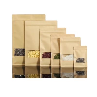 China Custom Logo Degradable Eco-Friendly Zipper Sealed Brown White Virgin Raw Kraft Paper Gift Food Packaging Shopping Bag for sale