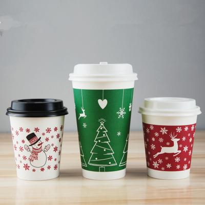 China High quality thickening hot drink disposable Chirstmas cups new year creative milk tea coffee soy paper cup with lids for sale