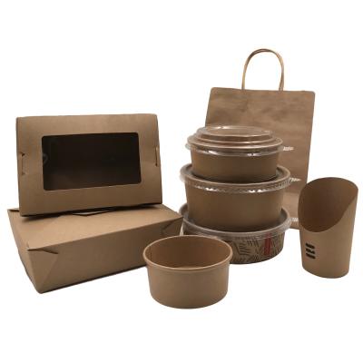 China custom takeaway packaging disposable fast food box round soup bucket fruit salad paper bowl with lid for sale