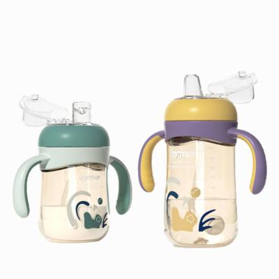 China Amazon BPA Free Hot Selling Babies And ChildrenPPSU Newborn Bottle One Cup Two Purpose With Straw Spout Head Platypus Head Feeding Bottle for sale