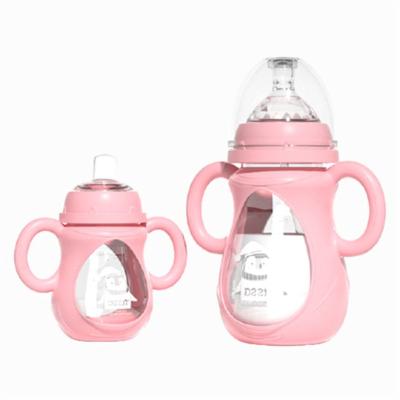 China BPA Free Wholesale Babies Glass Feeding Bottle One Cup Three Purpose With Straw Spout Platypus Head Nipple Head Feeding Bottle for sale