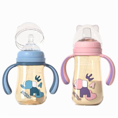 China Amazon BPA free ppsu hot selling baby bottle one cup three purpose with straw spout head platypus head nipple feeding bottle for sale