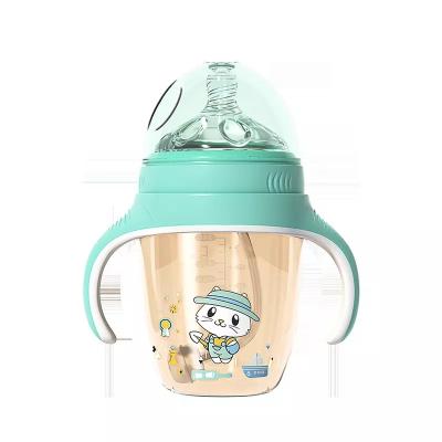 China Wholesale BPA Free Stain Baby Bottle With Handle Mouth Nipple Duck Bill Large Wide Head BPA Free Food Grade PPSU Baby Bottle for sale