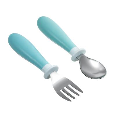 China Children's Amazon SellingToddler Utensils Stainless Steel Baby Forks and Spoons Silverware Setwith Round& Cartoon Hot Handle for sale