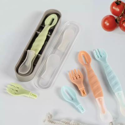 China BPA Free Food Grader Eco Friendly Silicone Hot Selling Infant Self Feeding Dig Apple Fruit Pulp Training Spoon Feeder Baby Fork and Spoon for sale