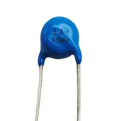 China Medical Electronic Component Blue Disc Capacitor 15kv 330pf 331k Machine High Frequency Power Supply Ceramic DIP Capacitor for sale