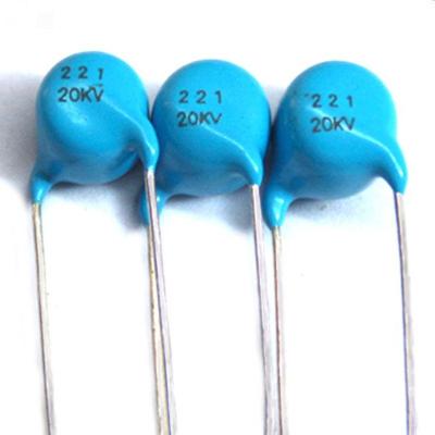 China Power Supply 20kv 220pF Ceramic DISC Capacitor For THT Block Lead Blue Capacitor for sale