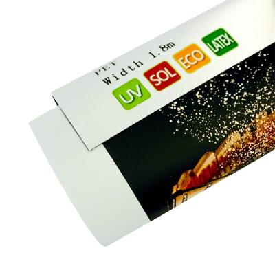 China Eco Gray Back Inkjet Printing Display Vinyl PVC + PET Solvent PVC Flex Film Roll Up Banner Material For Display Stand for sale