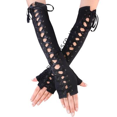 China Universal Women's Fingerless Gloves Elbow Lace Up Steampunk Costume Arm Warmer for sale