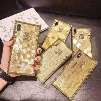 China NEW Luxury square shockproof gold glitter phone case for iphone 12 11 pro XS max XR 8 7 plus shockproof tpu cell phone case for sale